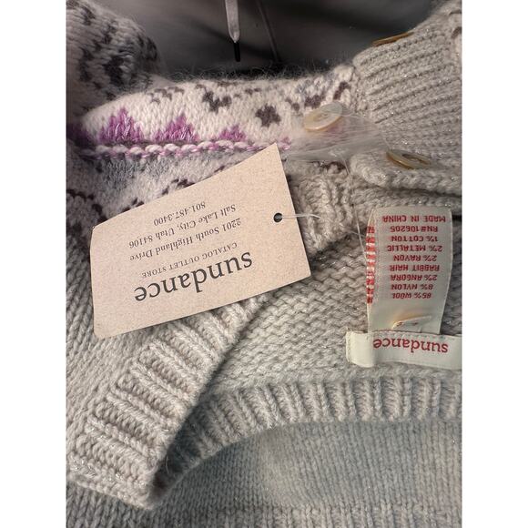 Sundance Fair Isle Wool Blend Cardigan Sweater Women’s Size L – Gray Pink - Picture 10 of 10